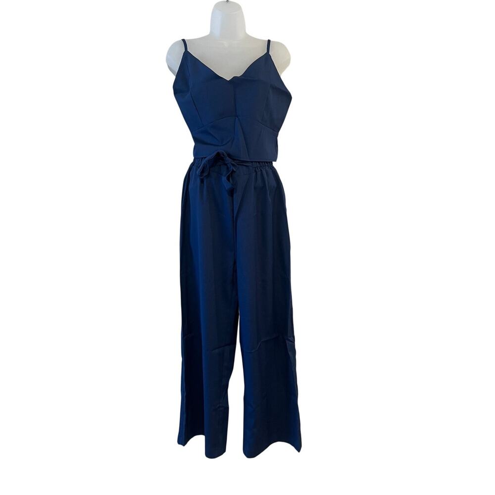 Women's Two-Piece Suit Backless Vest & Wide Leg Pants Navy Blue XL New